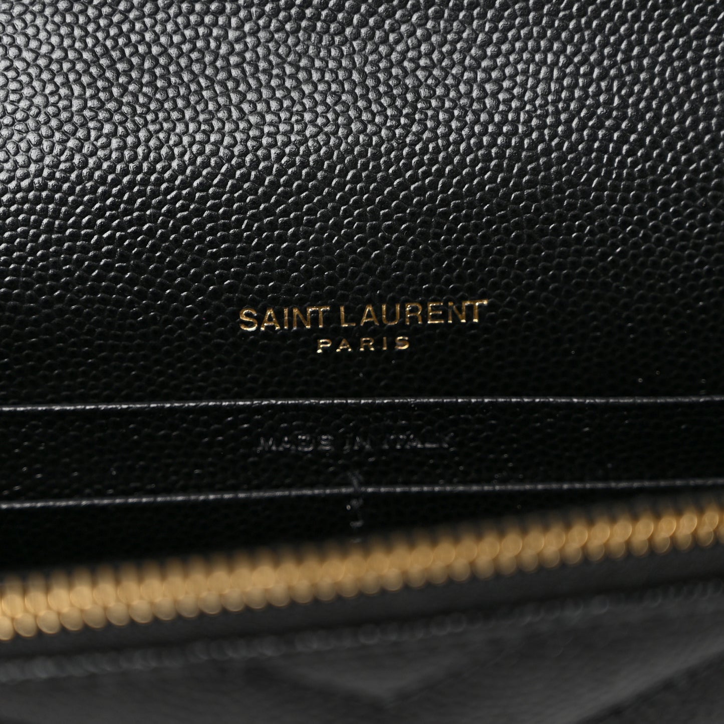Grain De Poudre Matelasse Chevron Monogram Envelope Chain Wallet Black