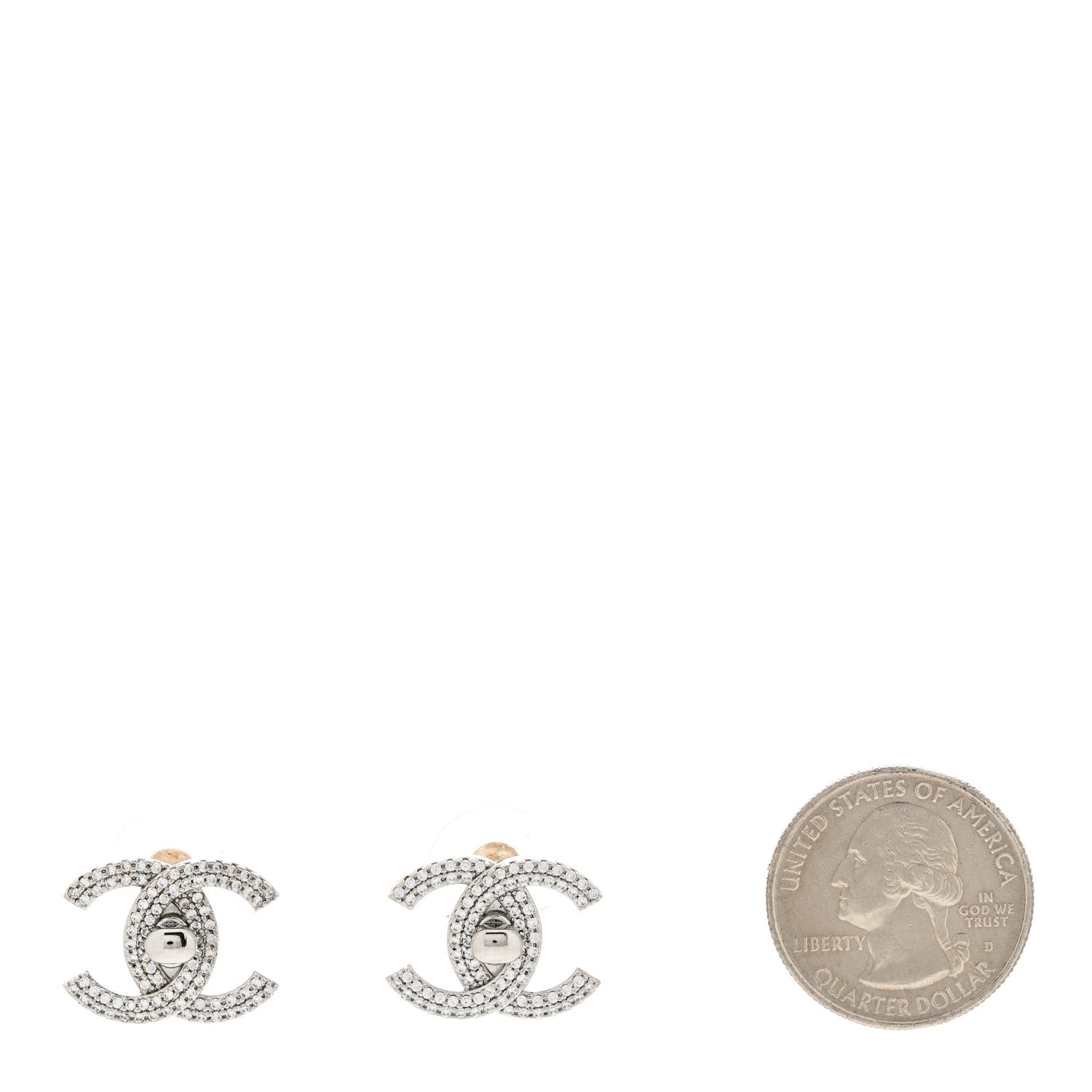 Chanel Crystal CC Turnlock Earrings Silver 2 of 5