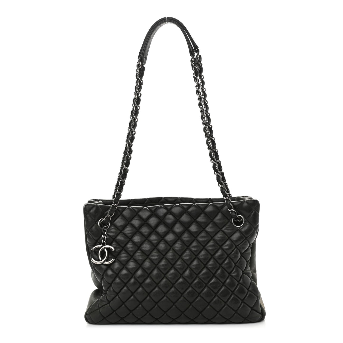 Lambskin Quilted Medium New Bubble North South Tote Black