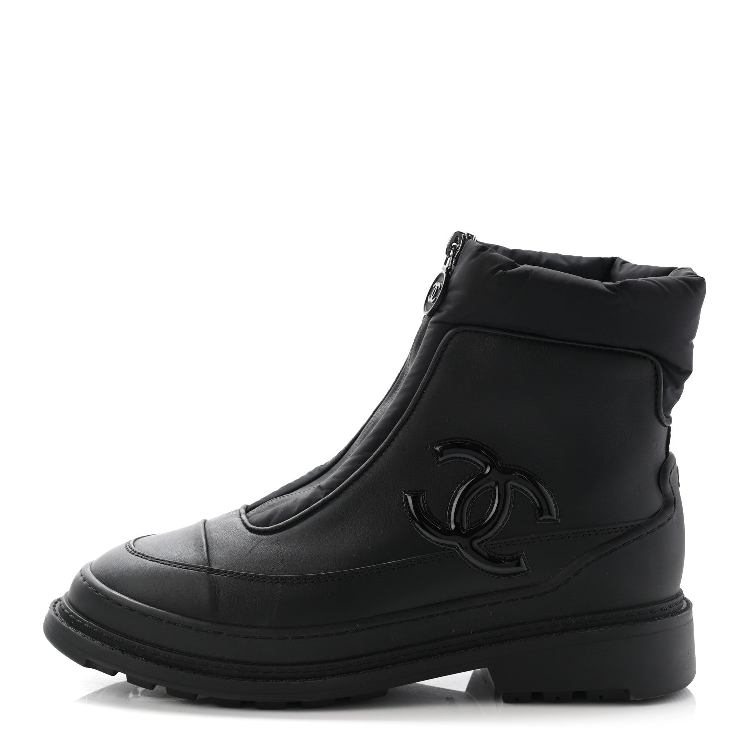 Chanel Calfskin Nylon CC Ankle Snow Boots 37 Black 900429