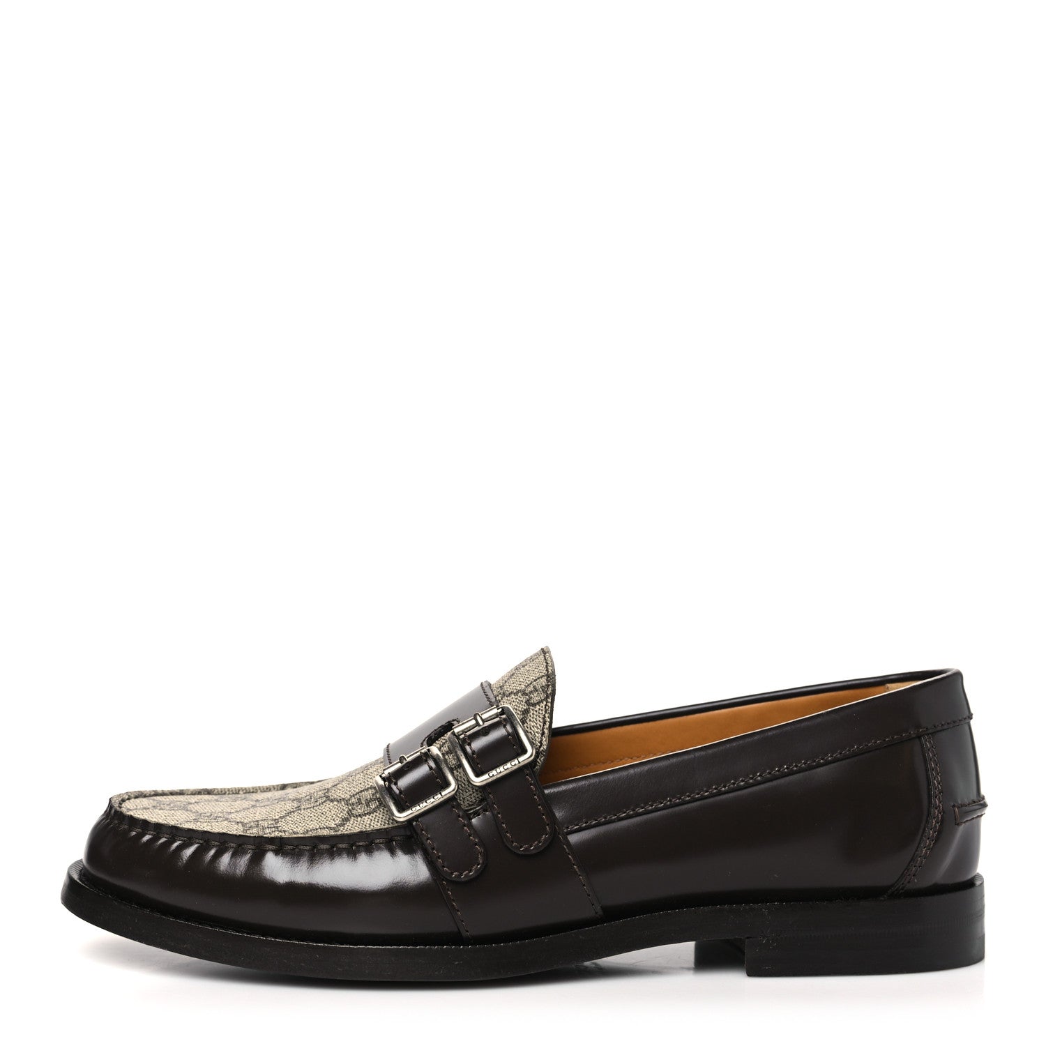 Gucci GG Supreme Monogram Mens Double Buckle Loafers 9 Beige  display picture 3