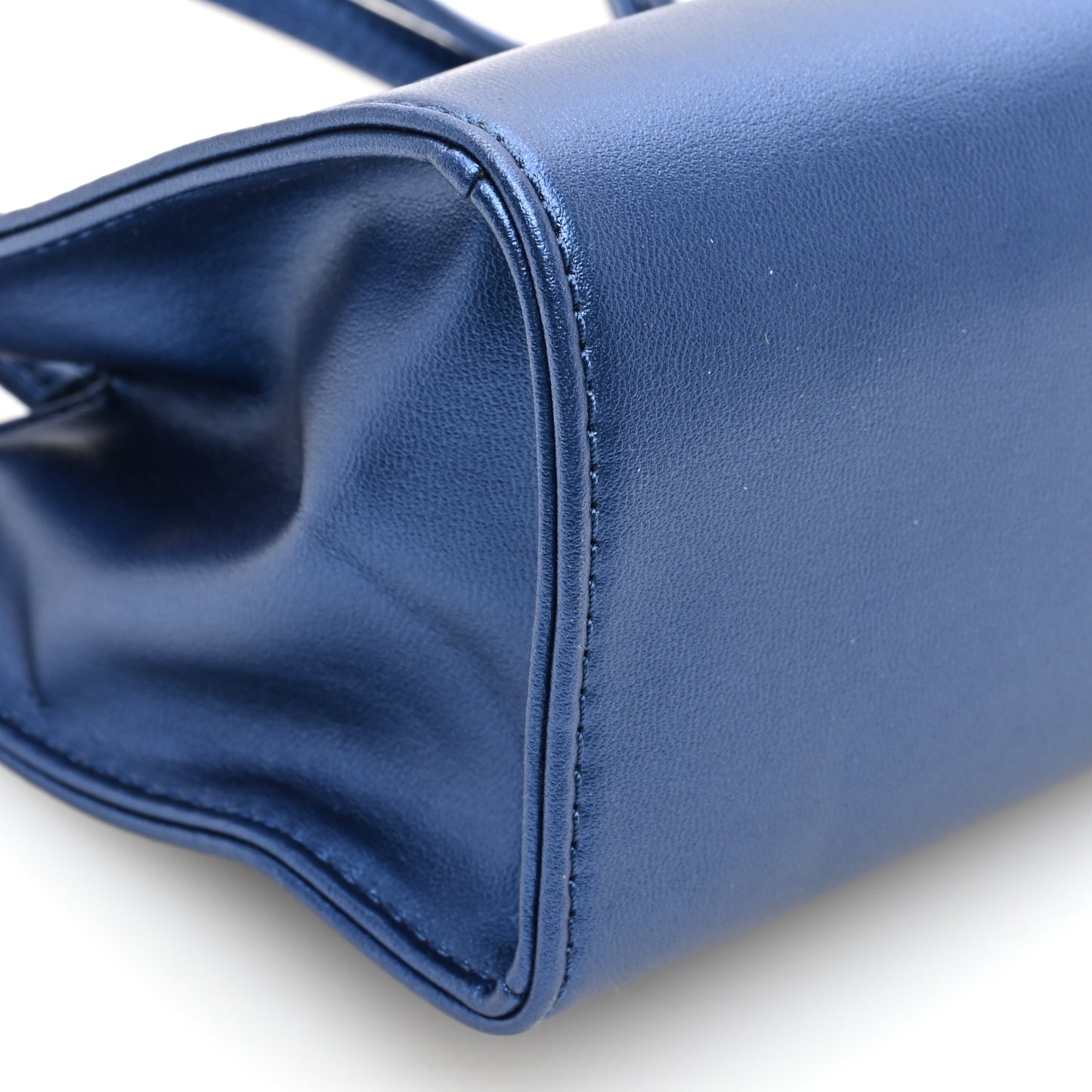 Metallic Vegan Leather Small Shopping Bag Cobalt