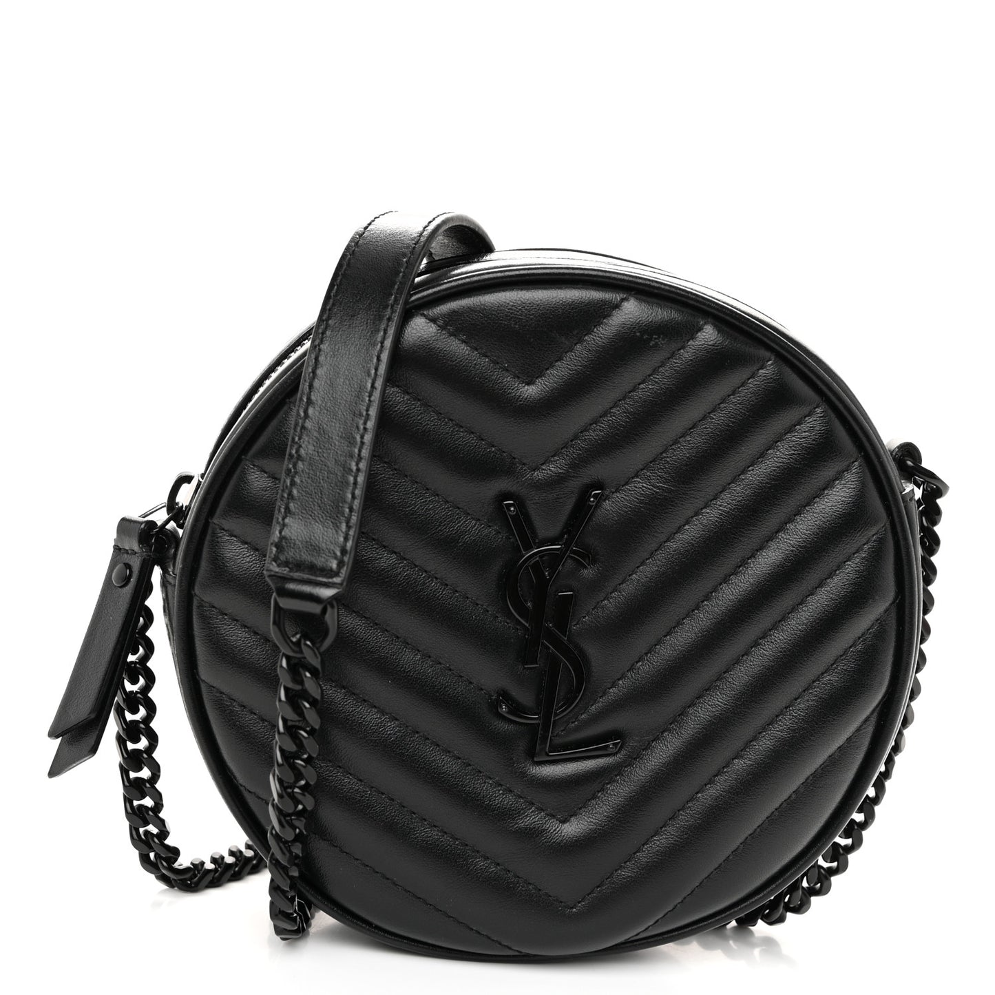 Calfskin Matelasse Chevron Round Vinyle Camera Bag Black