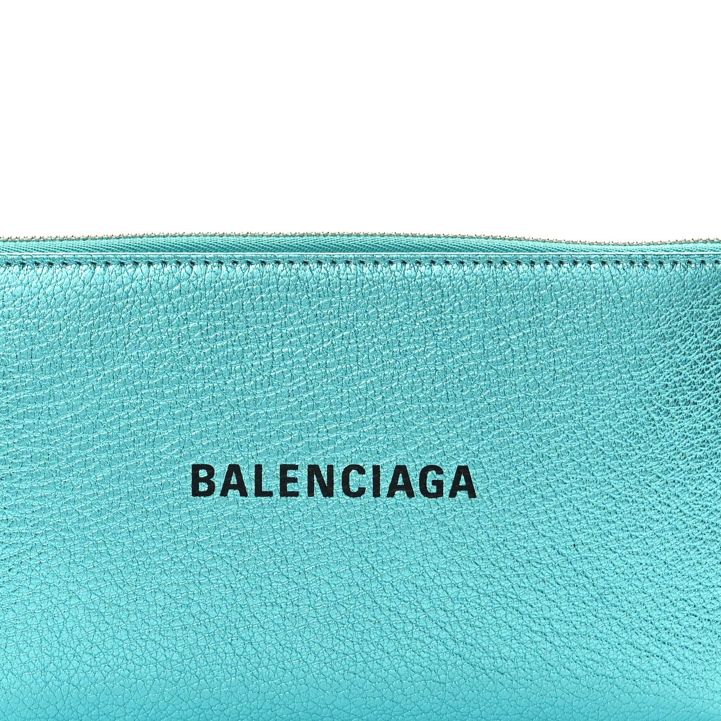 Metallic Goatskin Logo Everyday Continental Zip Around Wallet Turquoise Black
