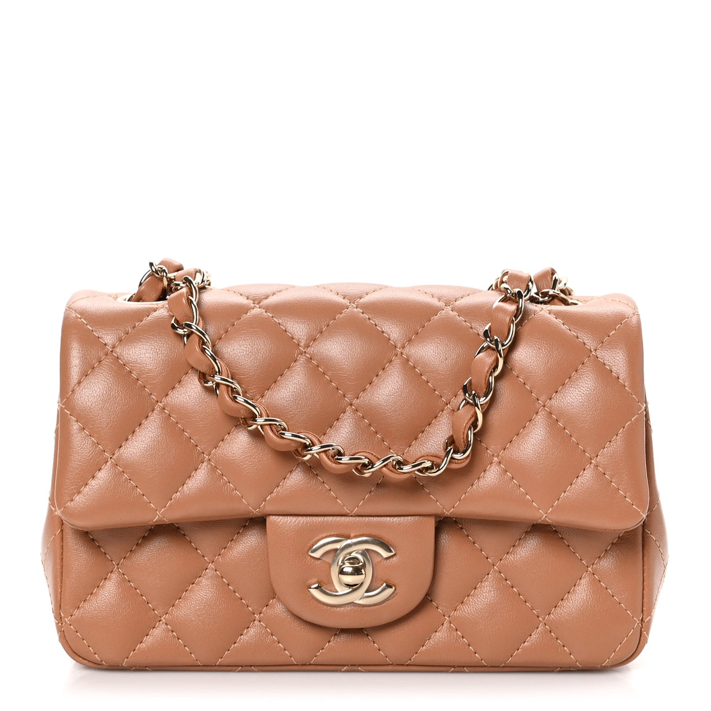 Lambskin Quilted Mini Rectangular Flap Brown