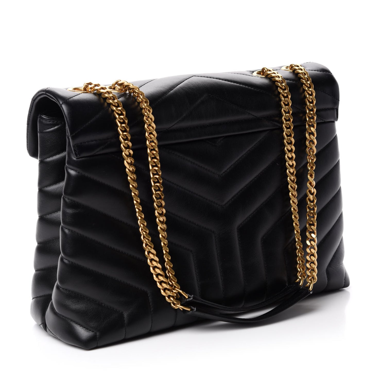 Calfskin Y Quilted Monogram Medium Loulou Chain Satchel Black
