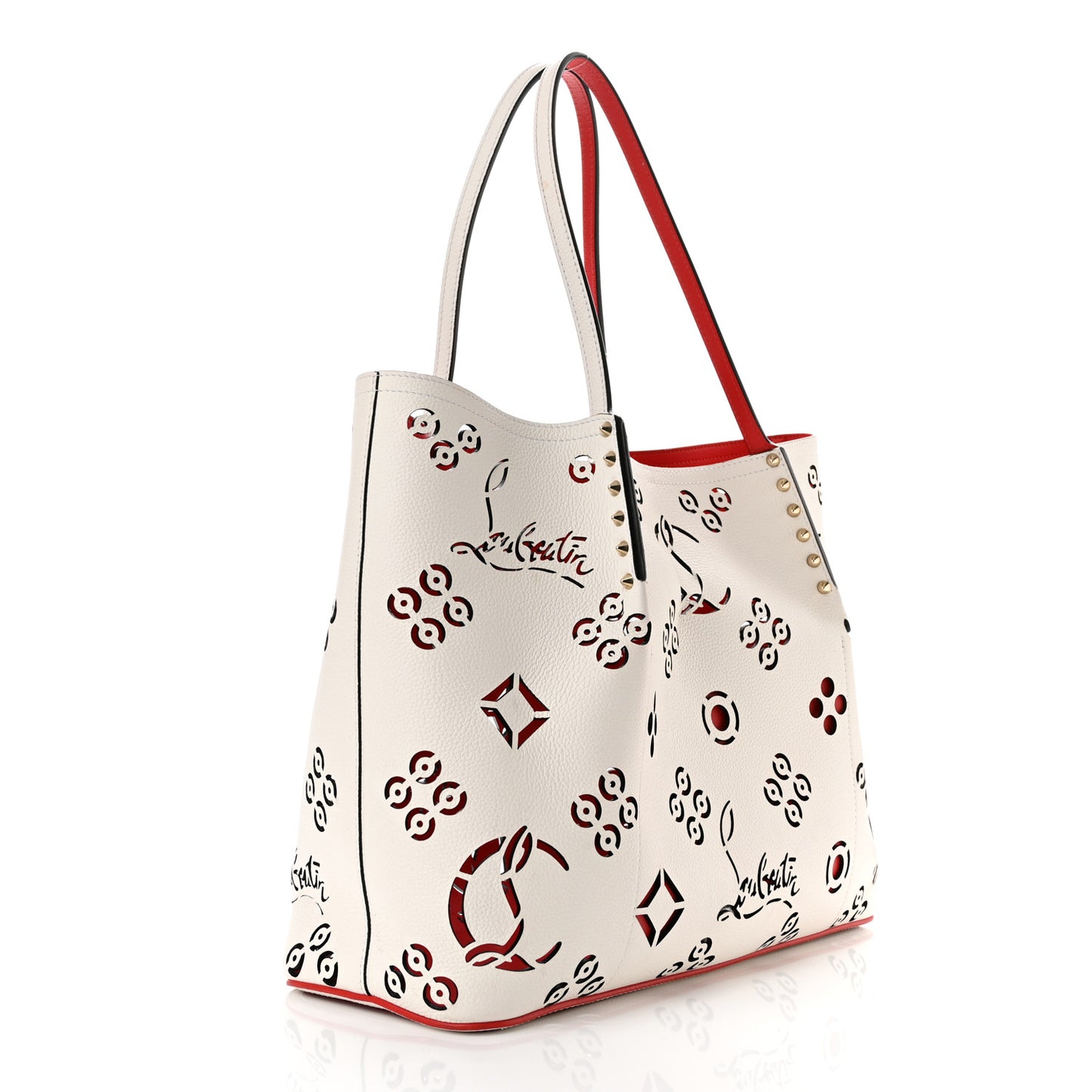 Calfskin Perforated Large Loubinthesky Cabarock Spikes Tote Snow