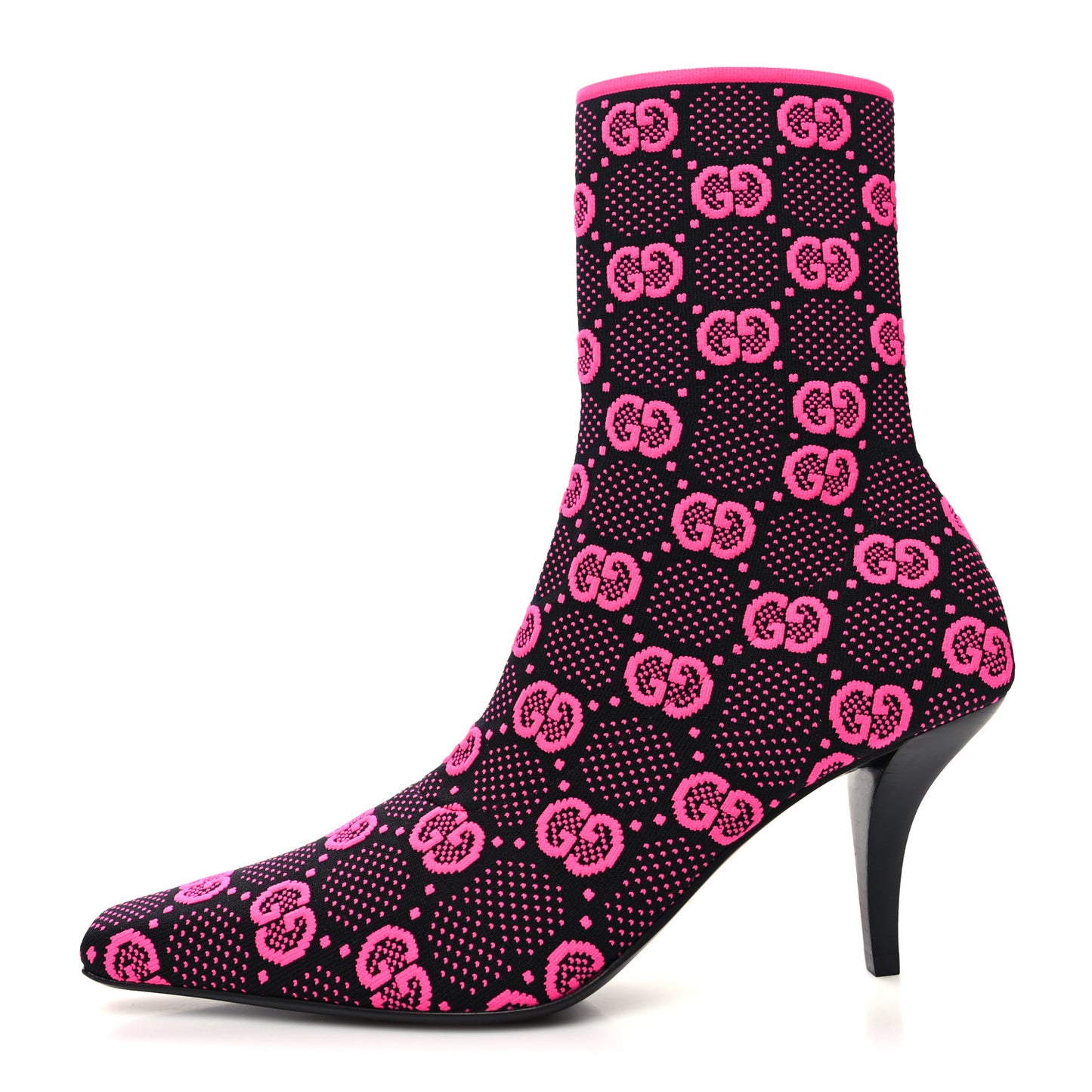 Technical Jersey Knit GG Monogram Square G 75mm Ankle Boots 38 Black Neon Fucsia