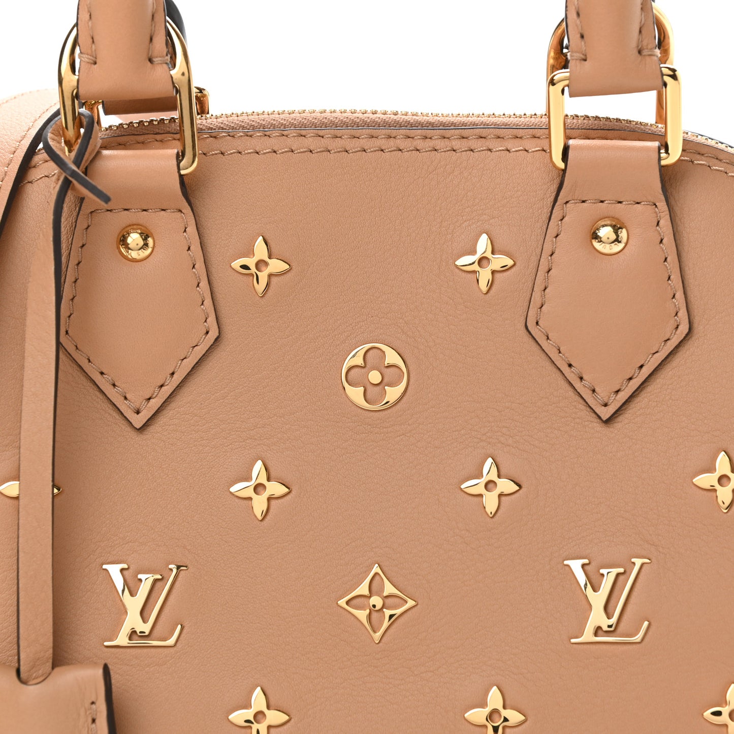 Calfskin Metal Monogram Alma BB Camel Brown