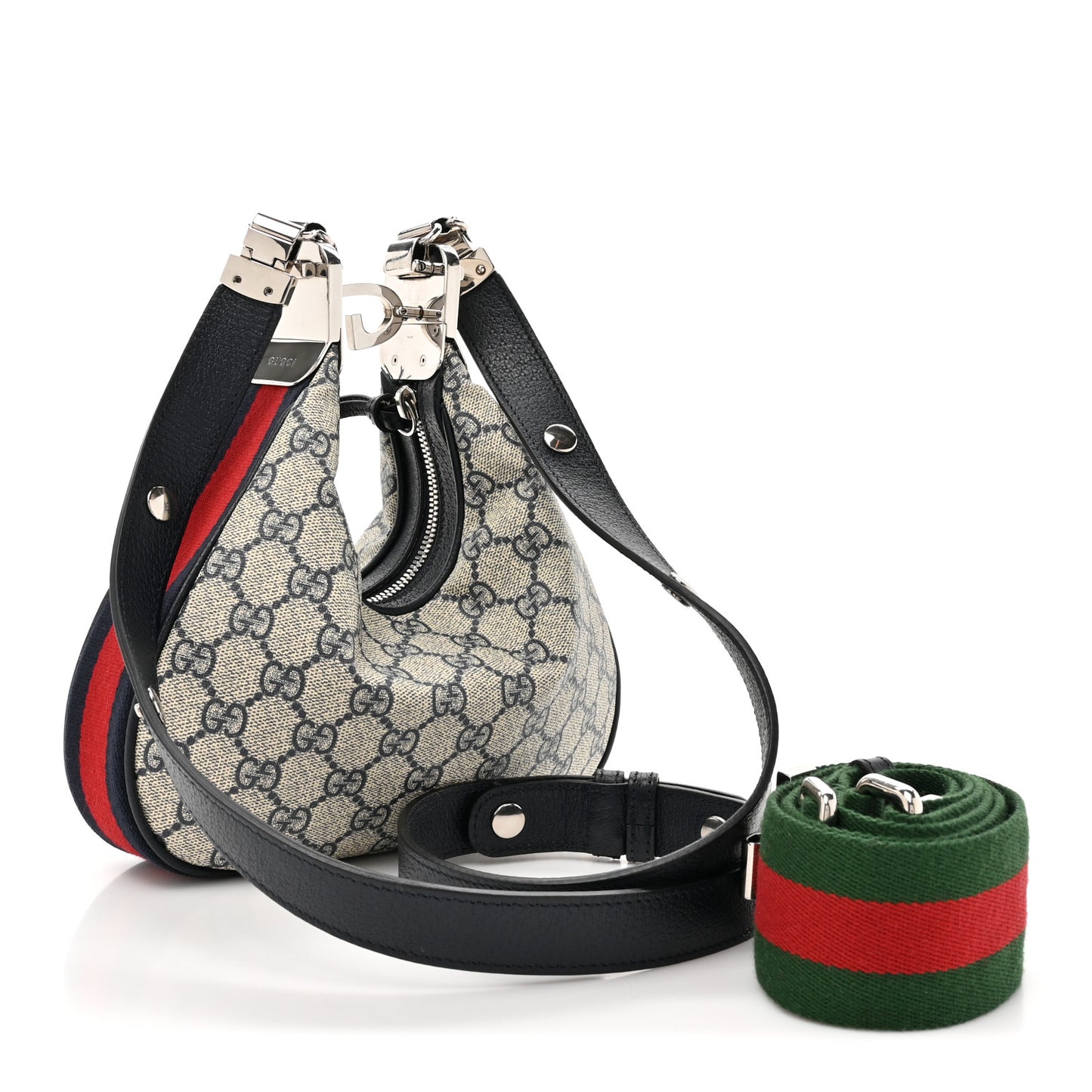 GG Supreme Monogram Textured Calfskin Web Small Attache Shoulder Bag Beige Blue