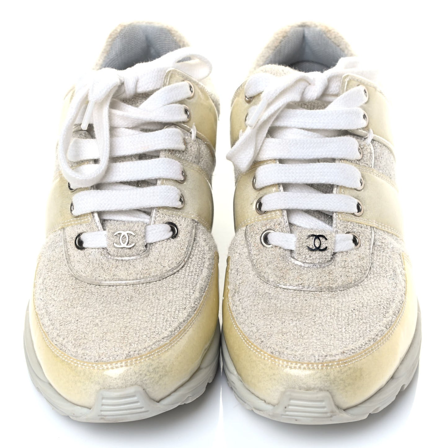 Iridescent Terry Cloth PVC Calfskin Sneakers 37.5 Silver