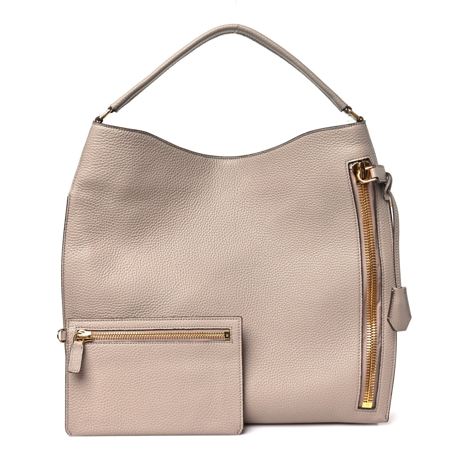 Tom Ford Pebbled Calfskin Large Alix Padlock Zip Hobo Bag Taupe