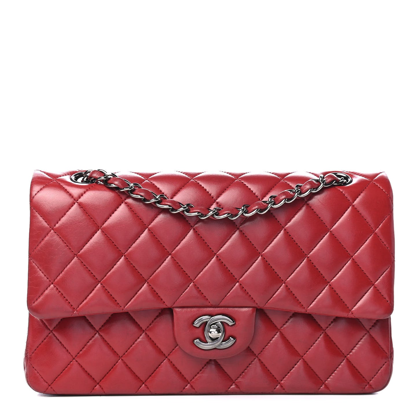 Lambskin Quilted Medium Double Flap Red