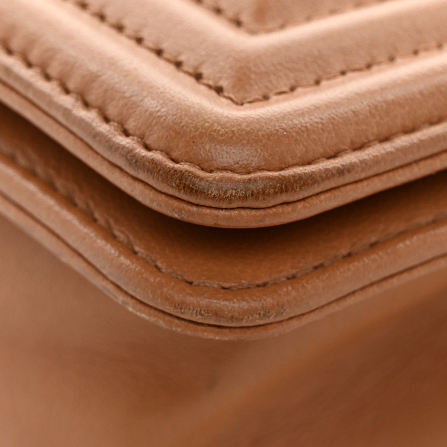 Calfskin Chevron Quilted Small Boy Flap Dark Beige