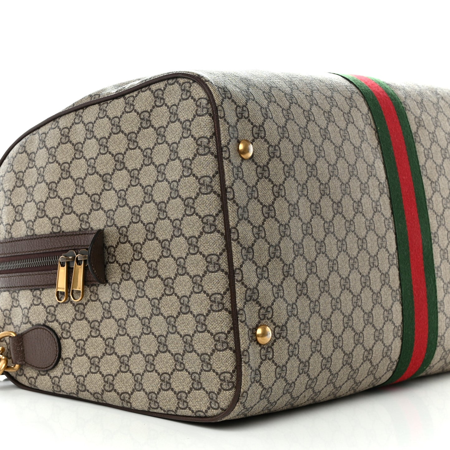 GG Supreme Monogram Textured Dollar Calfskin Web Large Savoy Duffle Bag Beige Ebony New Acero