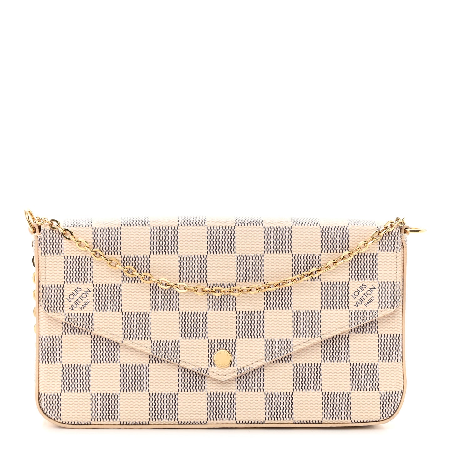 Damier Azur Pochette Felicie Chain Wallet Rose Ballerine