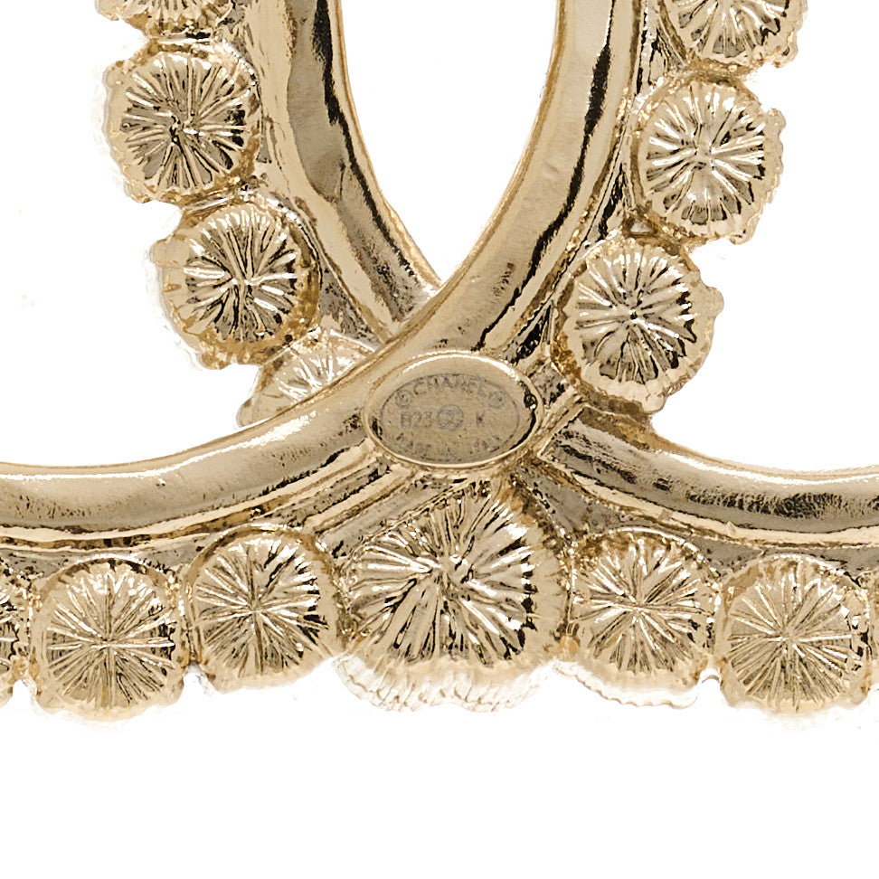 Pearl Crystal CC Brooch Gold