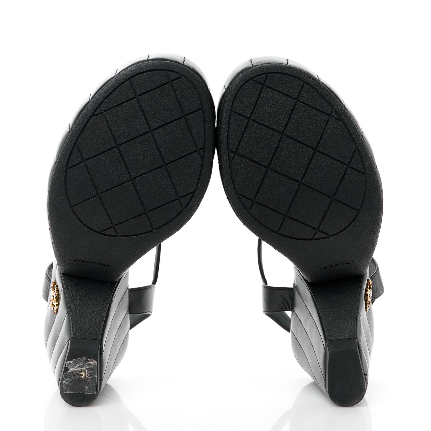 Lambskin Quilted Peep Toe Wedge Sandals 38.5 Black