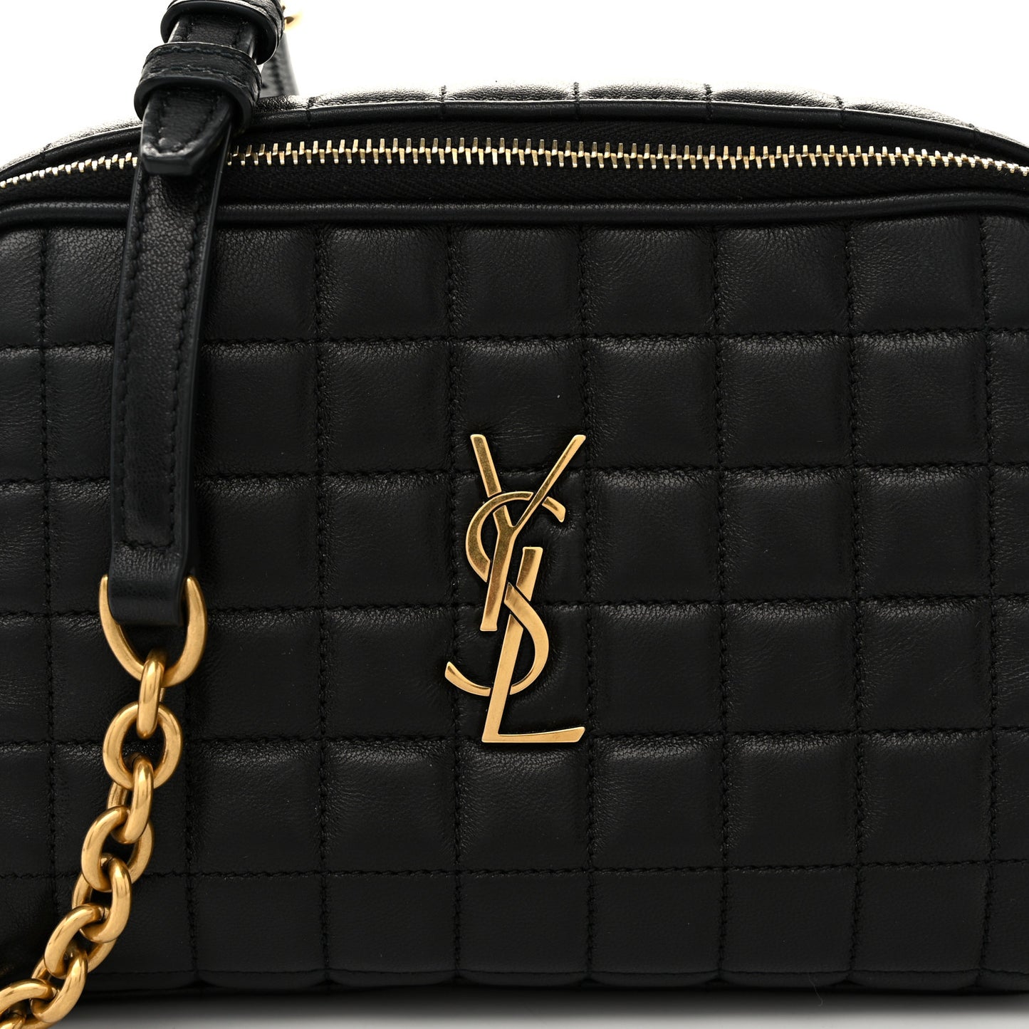 Lambskin Carre Quilted Cassandre Mini Camera Bag Black
