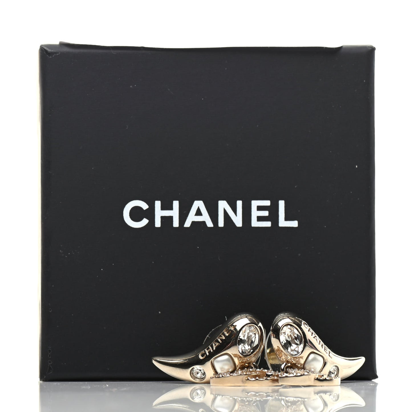 Crystal Pearl CC Drop Earrings Gold