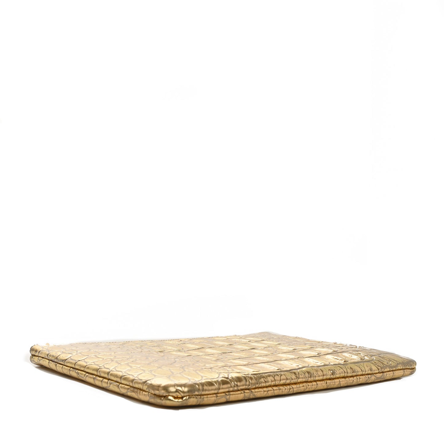 Metallic Crocodile Calfskin Embossed Medium Cocodile Cosmetic Case Gold