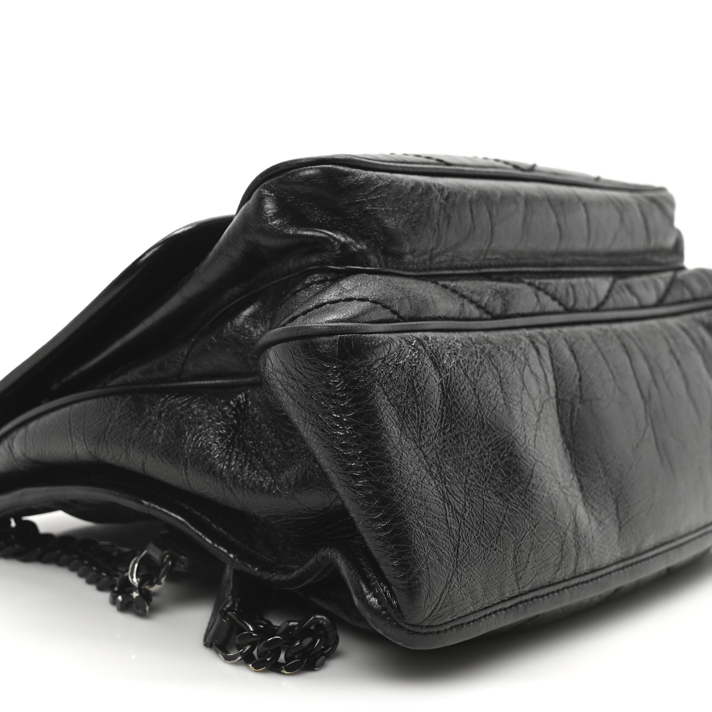 Crinkled Calfskin Matelasse Monogram Large Niki Chain Satchel Black