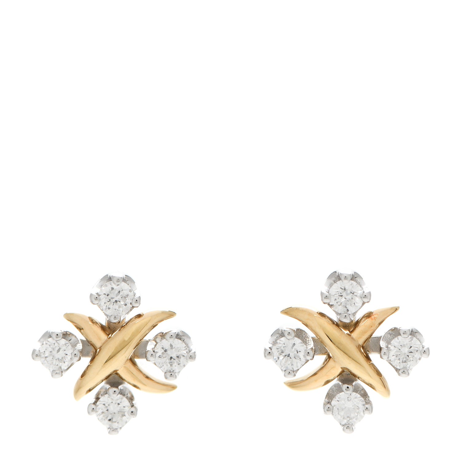 Tiffany Platinum 18K Yellow Gold Diamond Schlumberger Lynn Earrings 1 of 5