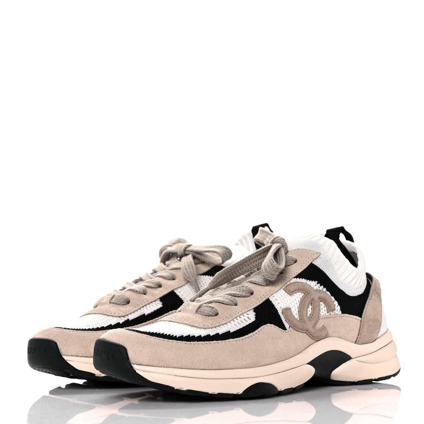 Mesh Suede Fabric Womens CC Sneakers 39 Light Pink White Black