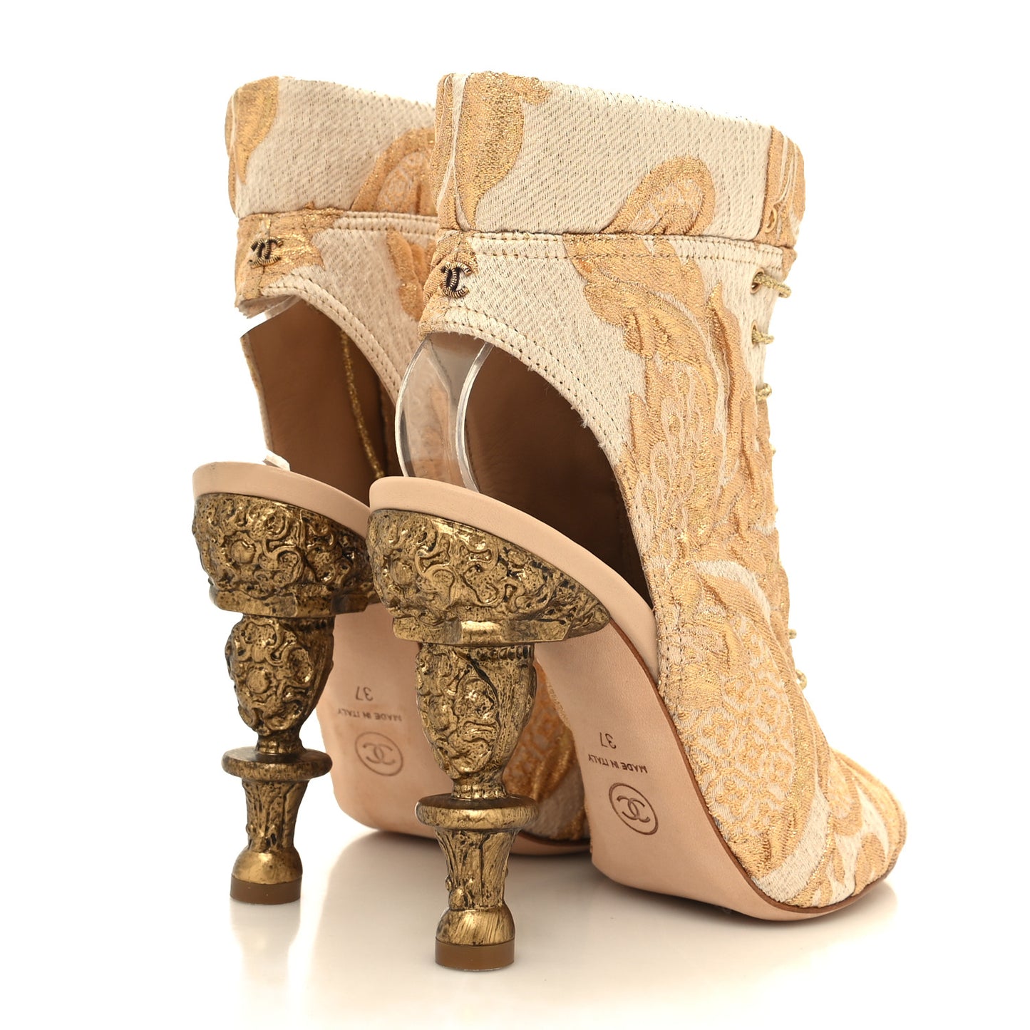 Jacquard Peep Toe Pumps 37 Beige