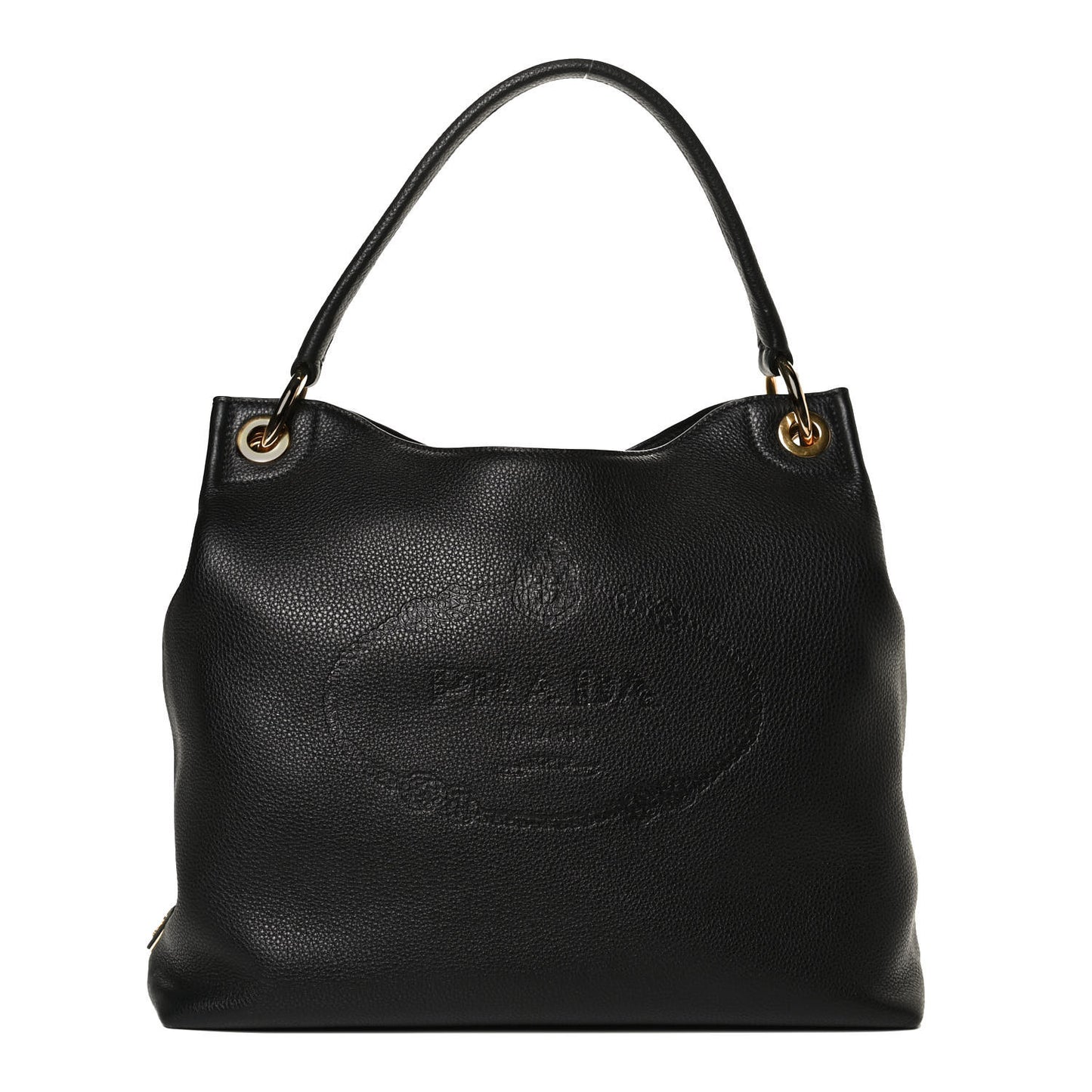 Vitello Phenix Embossed Logo Hobo Black