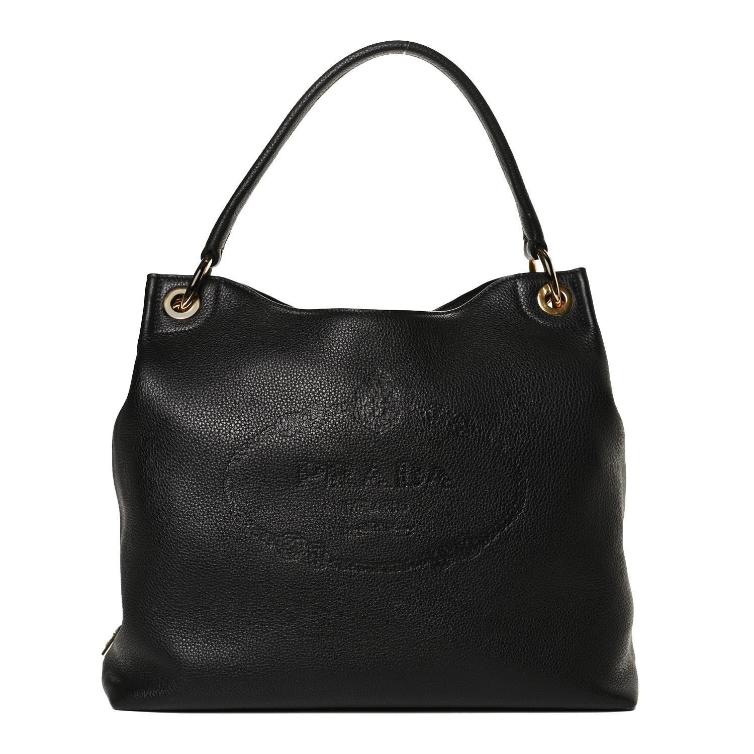 Prada Vitello Phenix Embossed Logo Hobo Black 1 of 12
