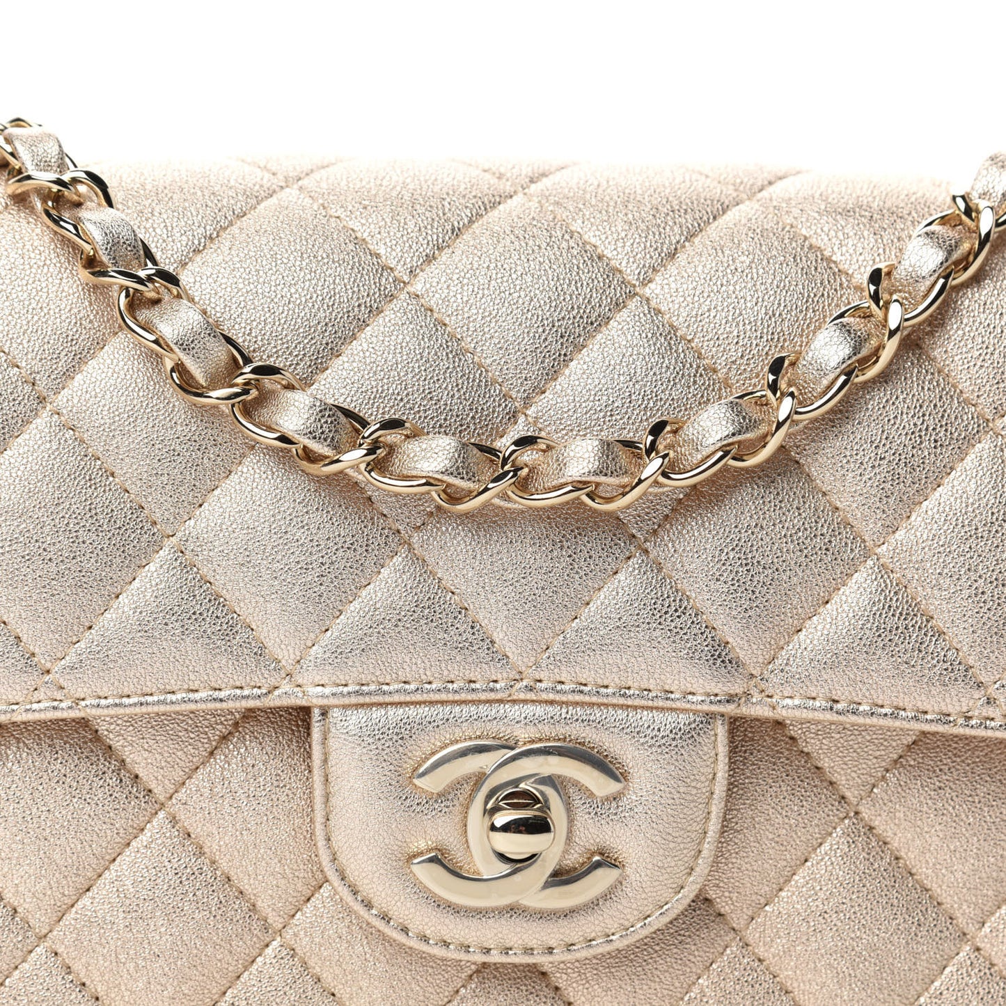 Metallic Lambskin Quilted Mini Rectangular Flap Gold