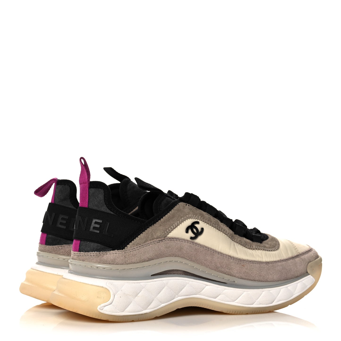 Suede Calfskin Nylon Grosgrain CC Sneakers 38.5 Beige Pink