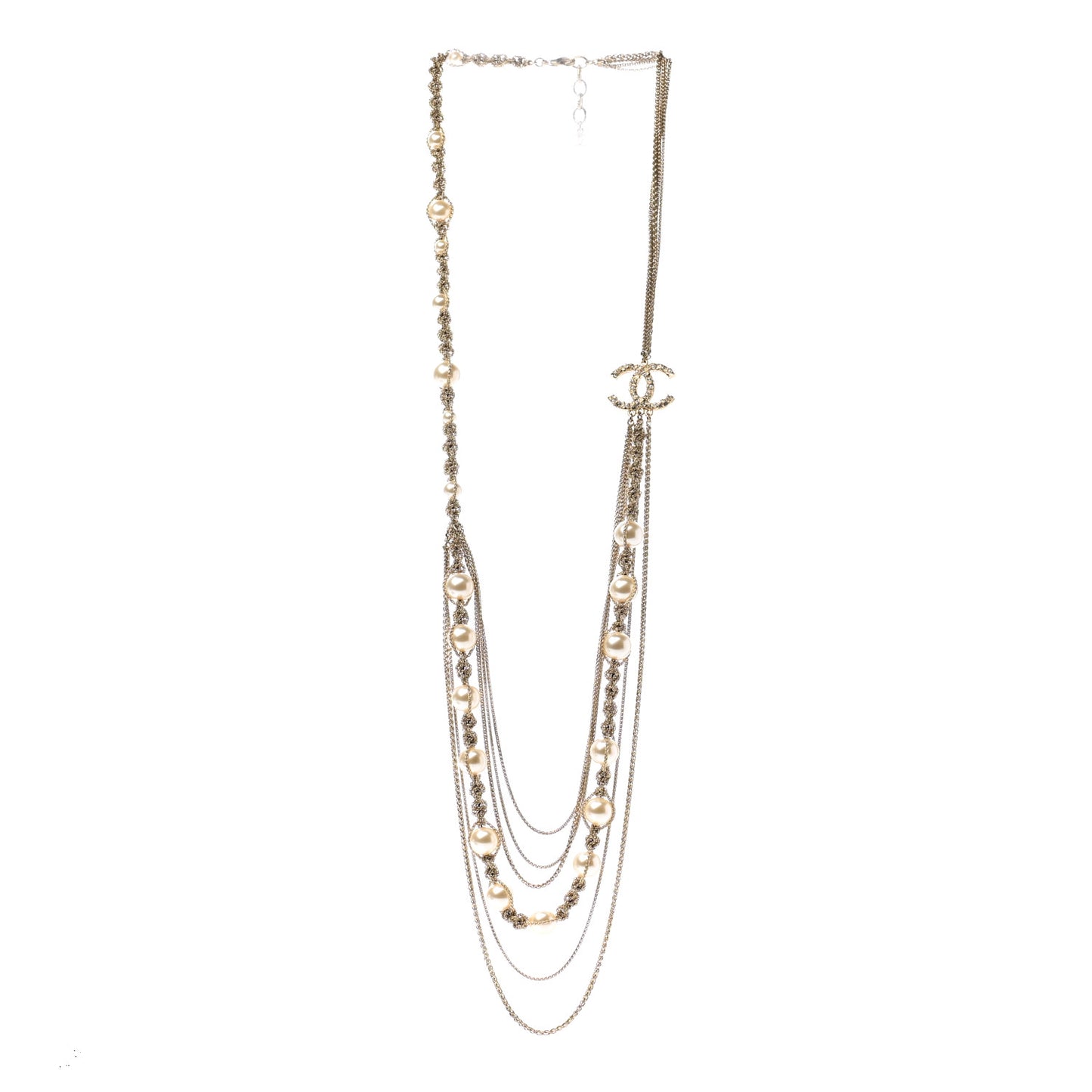 Pearl CC Chain Multi Strand Necklace Gold