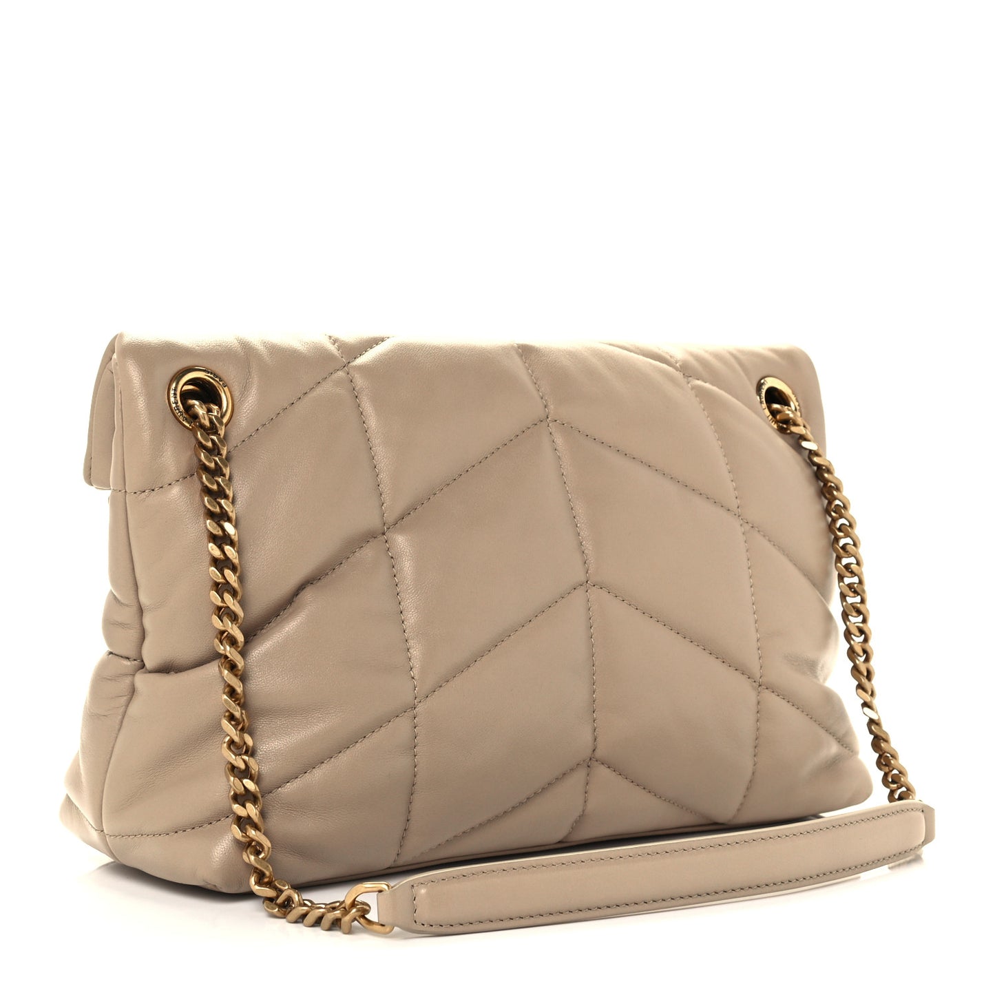 Lambskin Quilted Small Loulou Puffer Monogram Chain Satchel Dark Beige