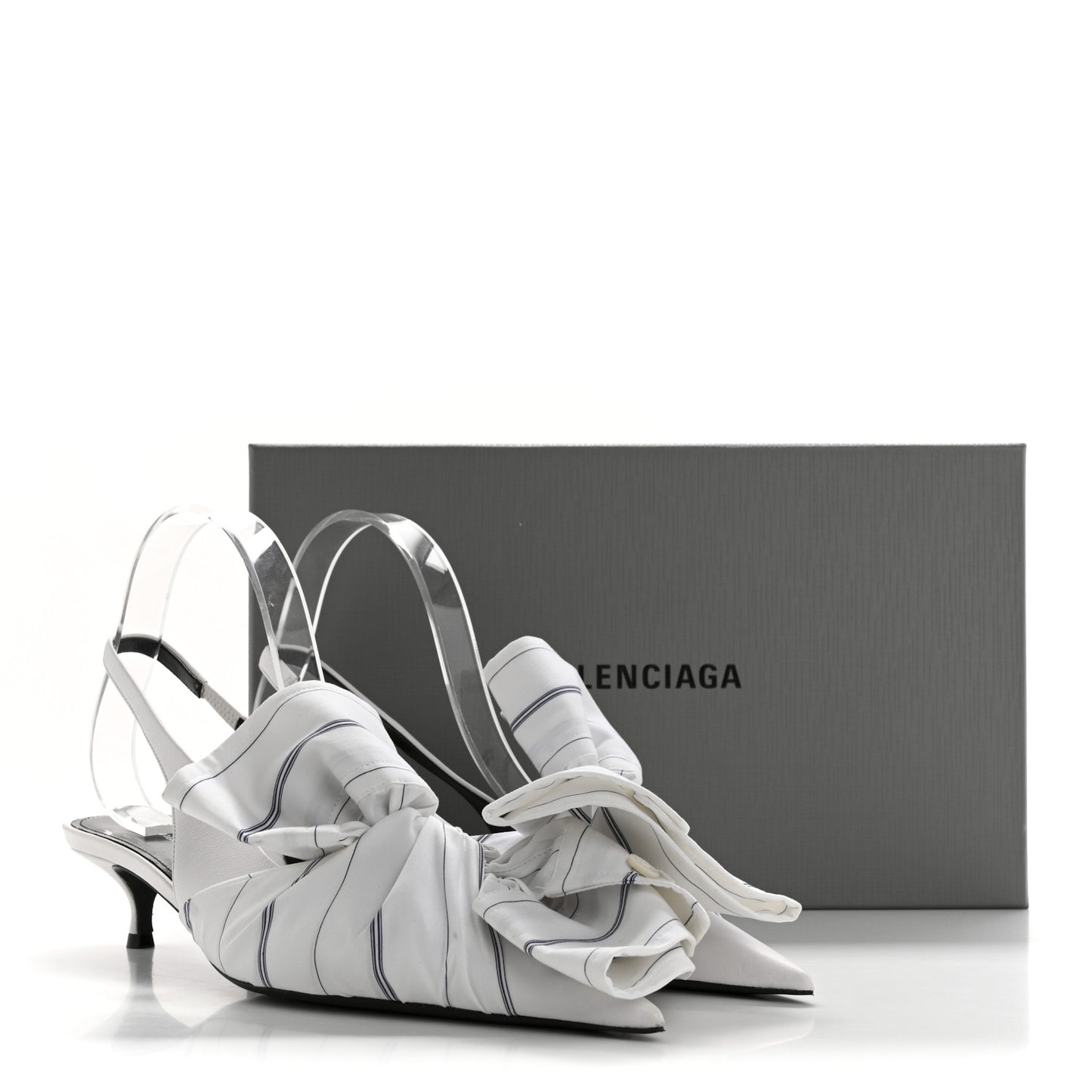Nappa Stripe Poplin Pointed Toe Knife Chemise Slingback Mules 38.5 White Navy