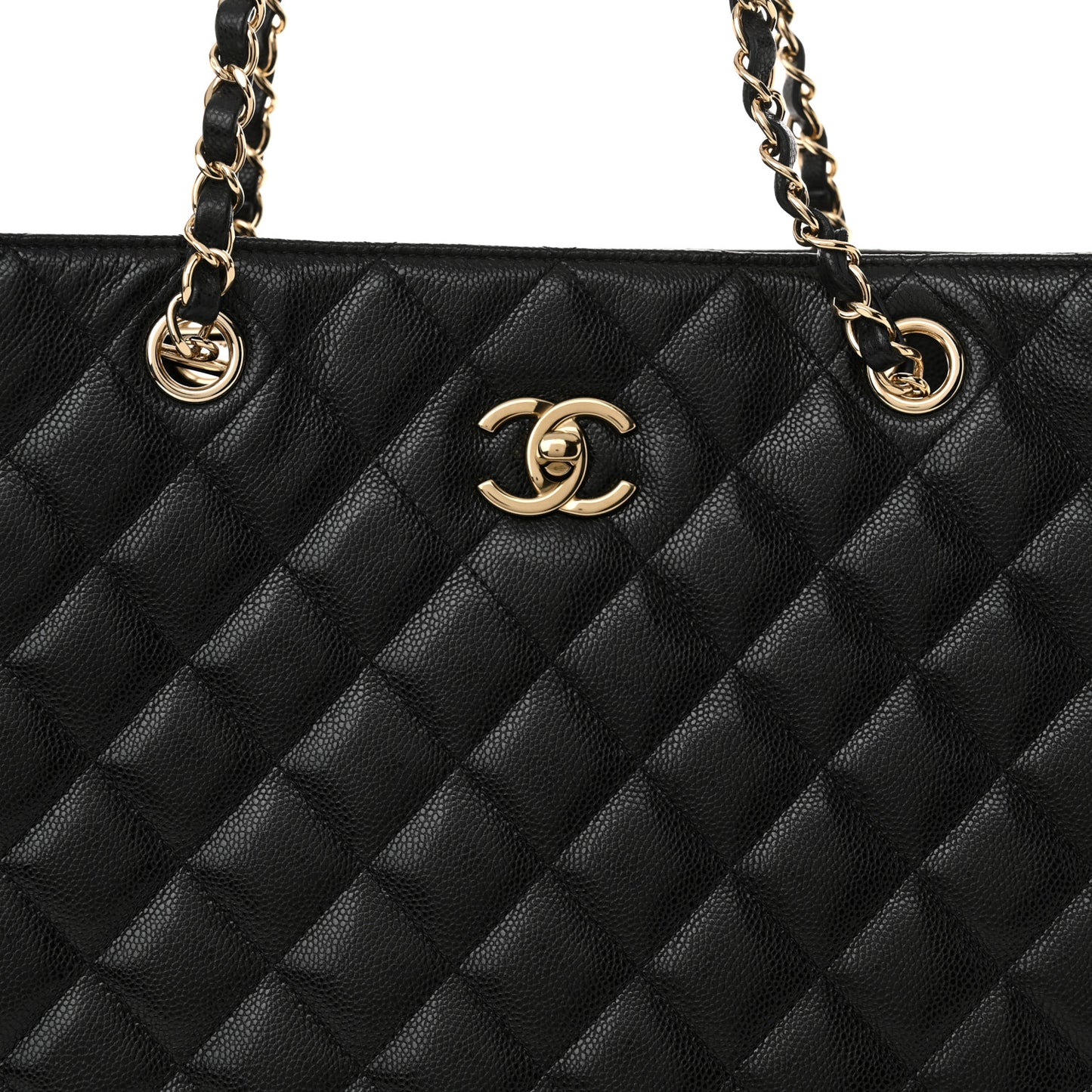 Caviar Quilted Large Shopping Tote Black