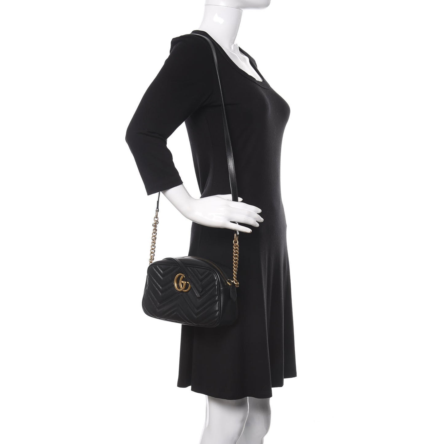 Calfskin Matelasse Small GG Marmont Chain Shoulder Bag Black