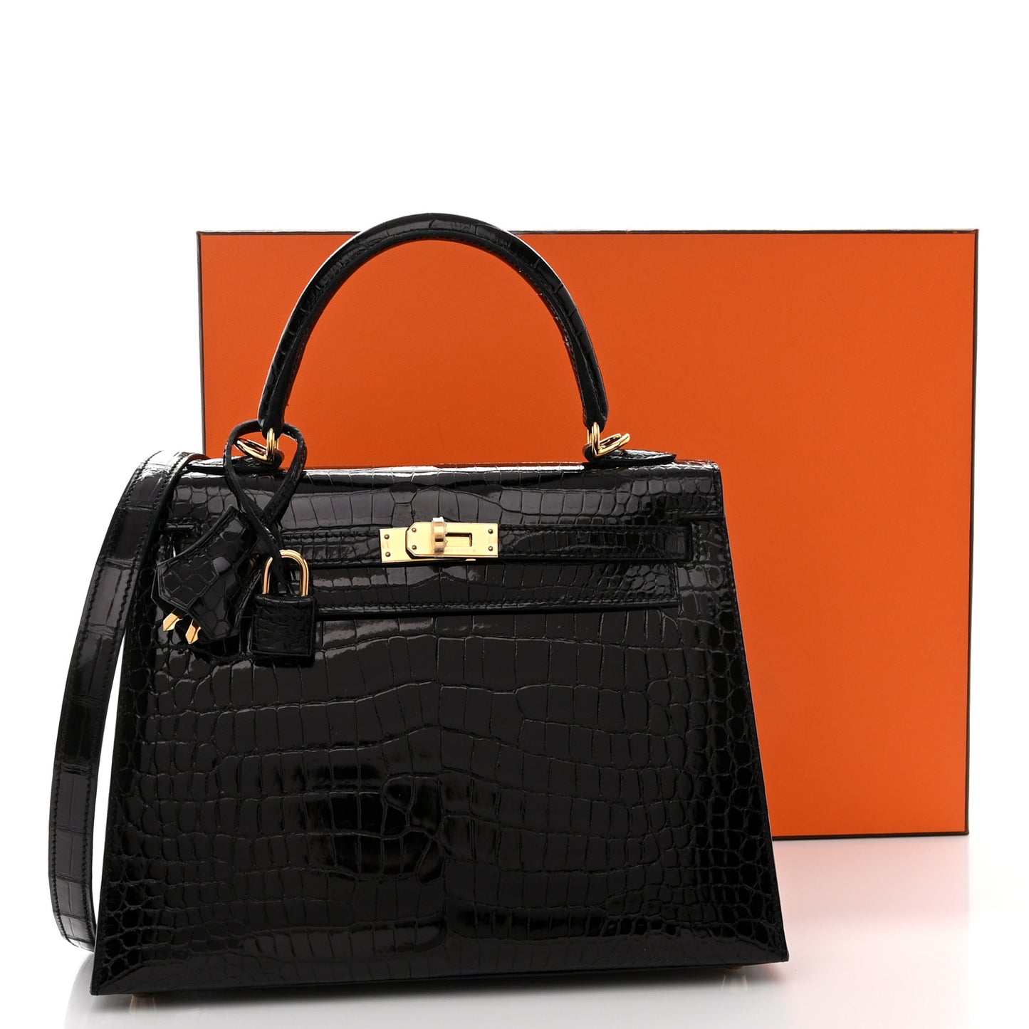 Shiny Porosus Crocodile Kelly Sellier 25 Black