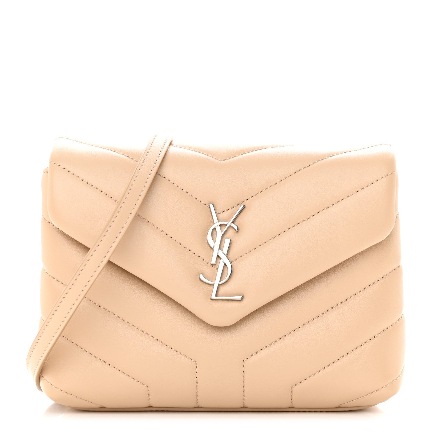 Saint Laurent Calfskin Y Quilted Monogram Toy Loulou Crossbody Bag Nude Powder 1 of 13