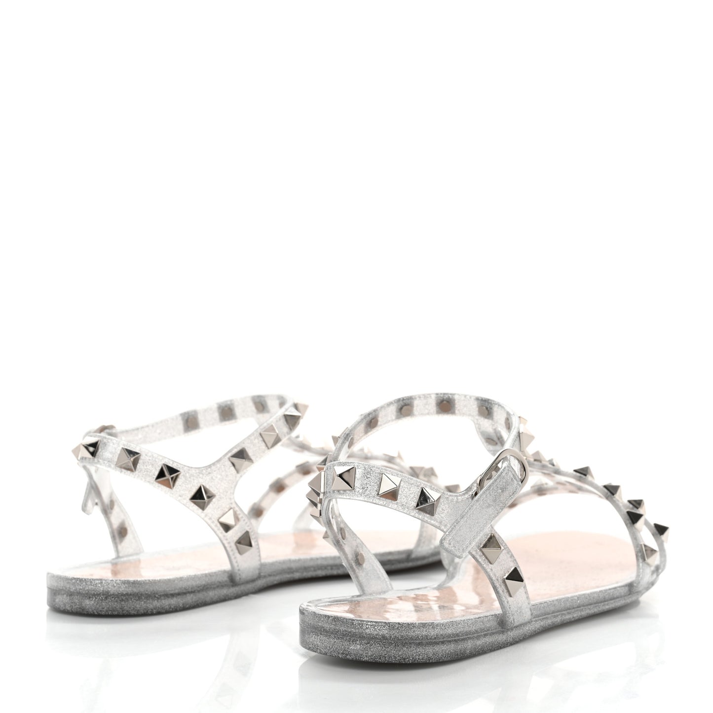 PVC Jelly Glitter Rockstud Caged Sandals 38 SIlver