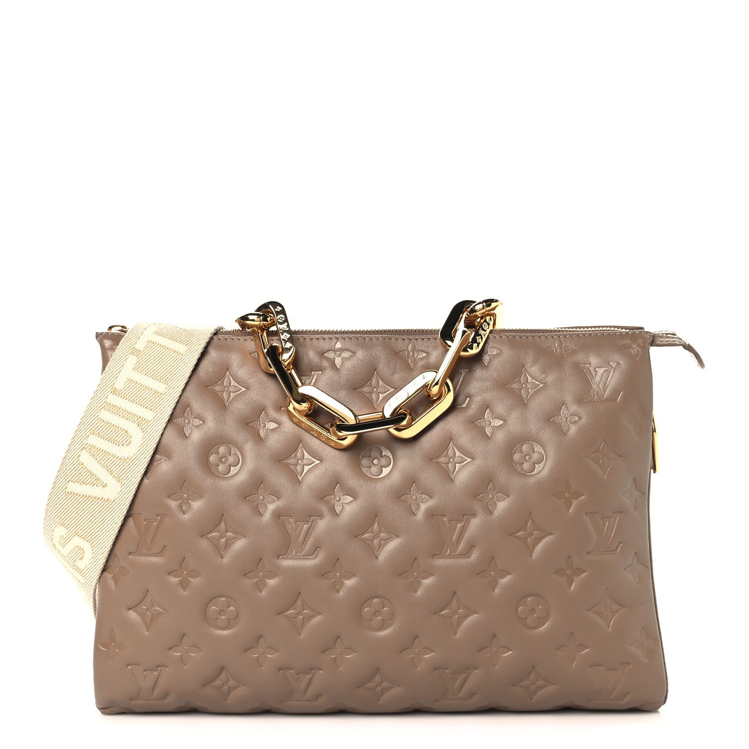 Louis Vuitton Lambskin Embossed Monogram Coussin MM Taupe 1902949