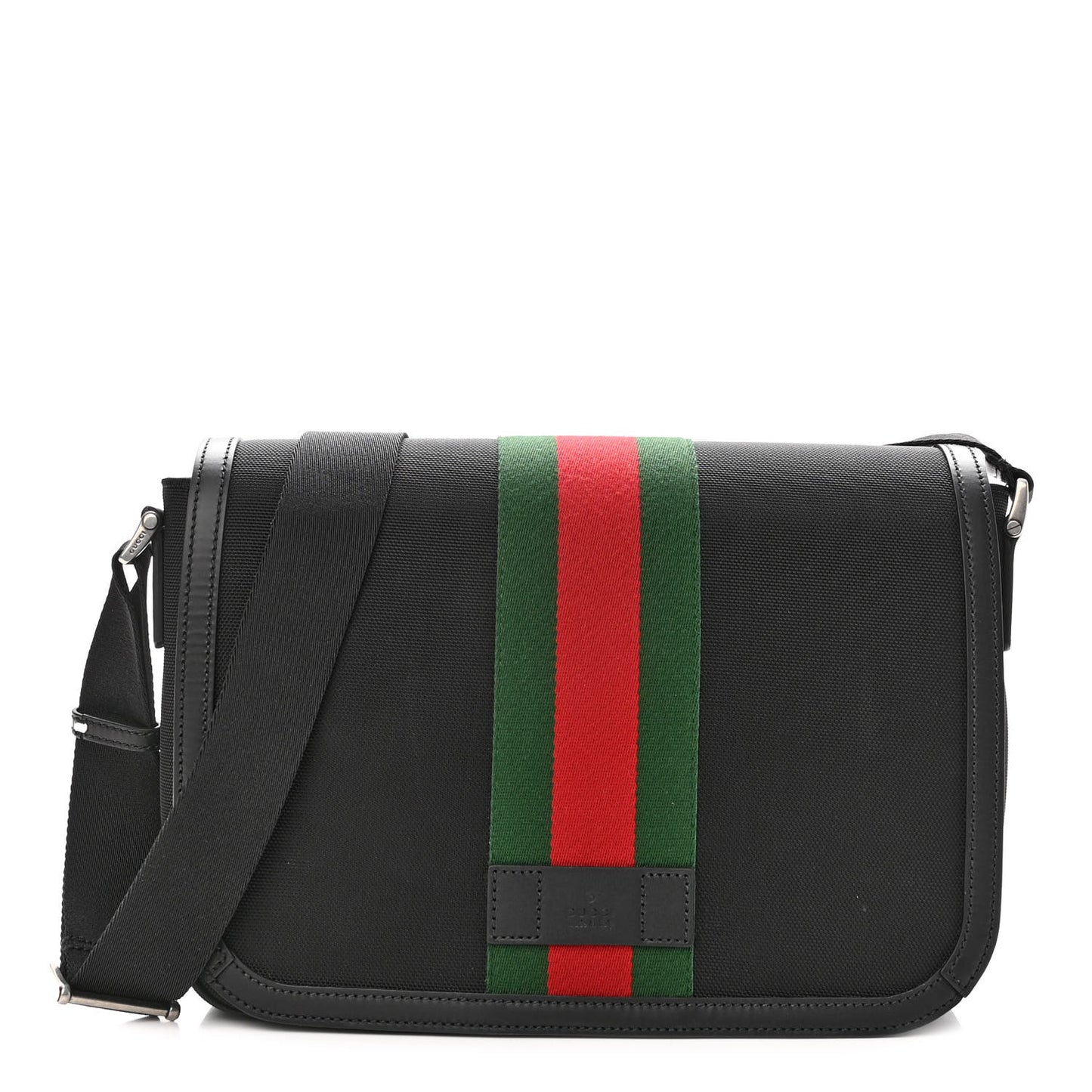 Techno Canvas Web Flap Messenger Bag Black