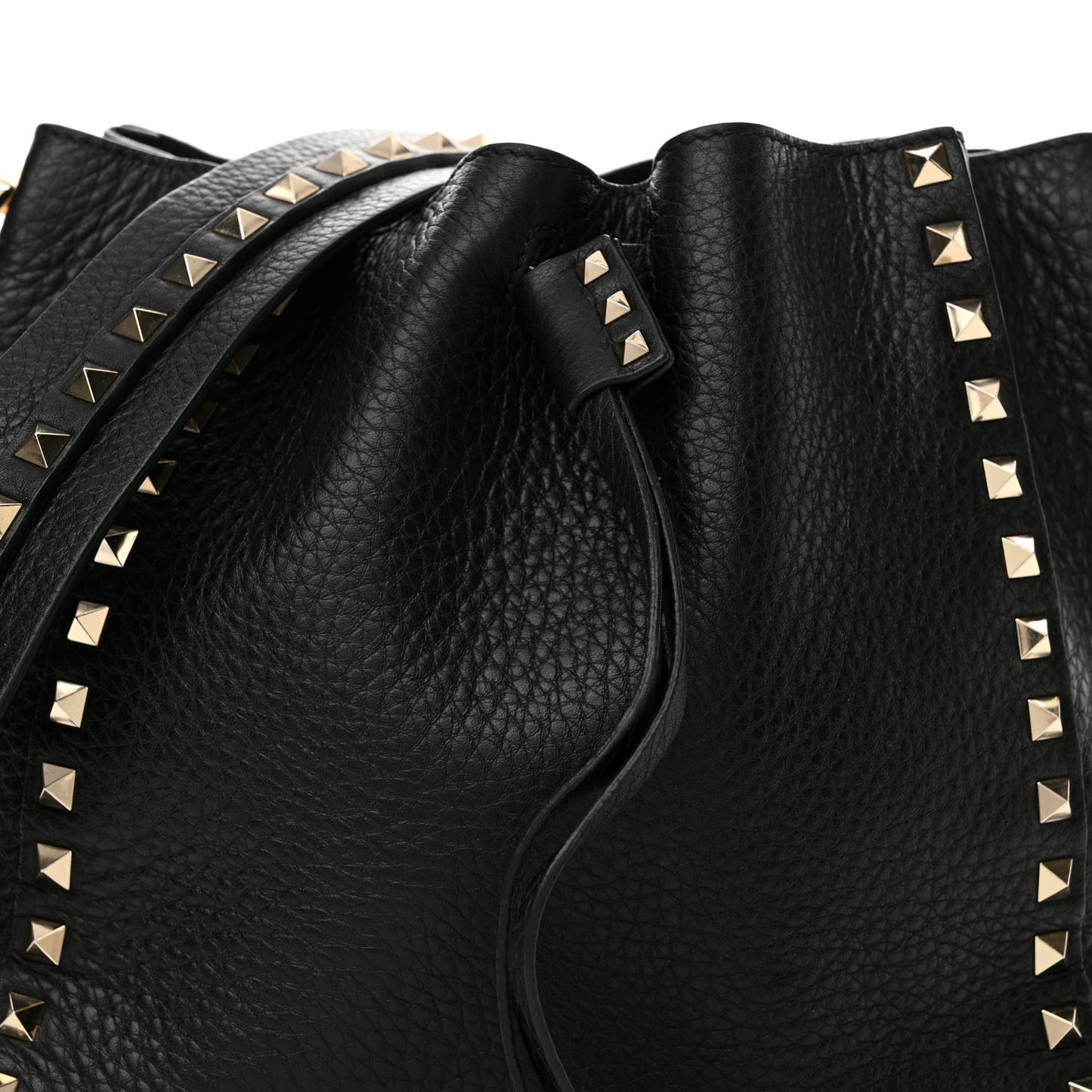 Grained Calfskin Rockstud Bucket Bag Black