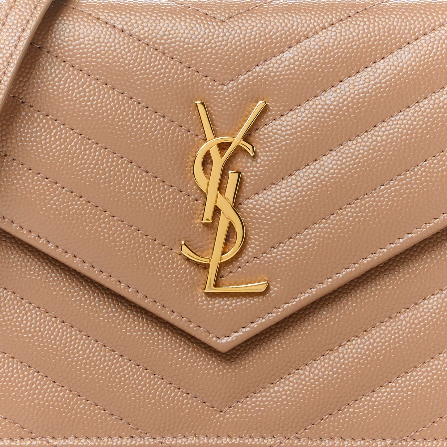 Grain De Poudre Matelasse Chevron Monogram Envelope Chain Wallet Taupe