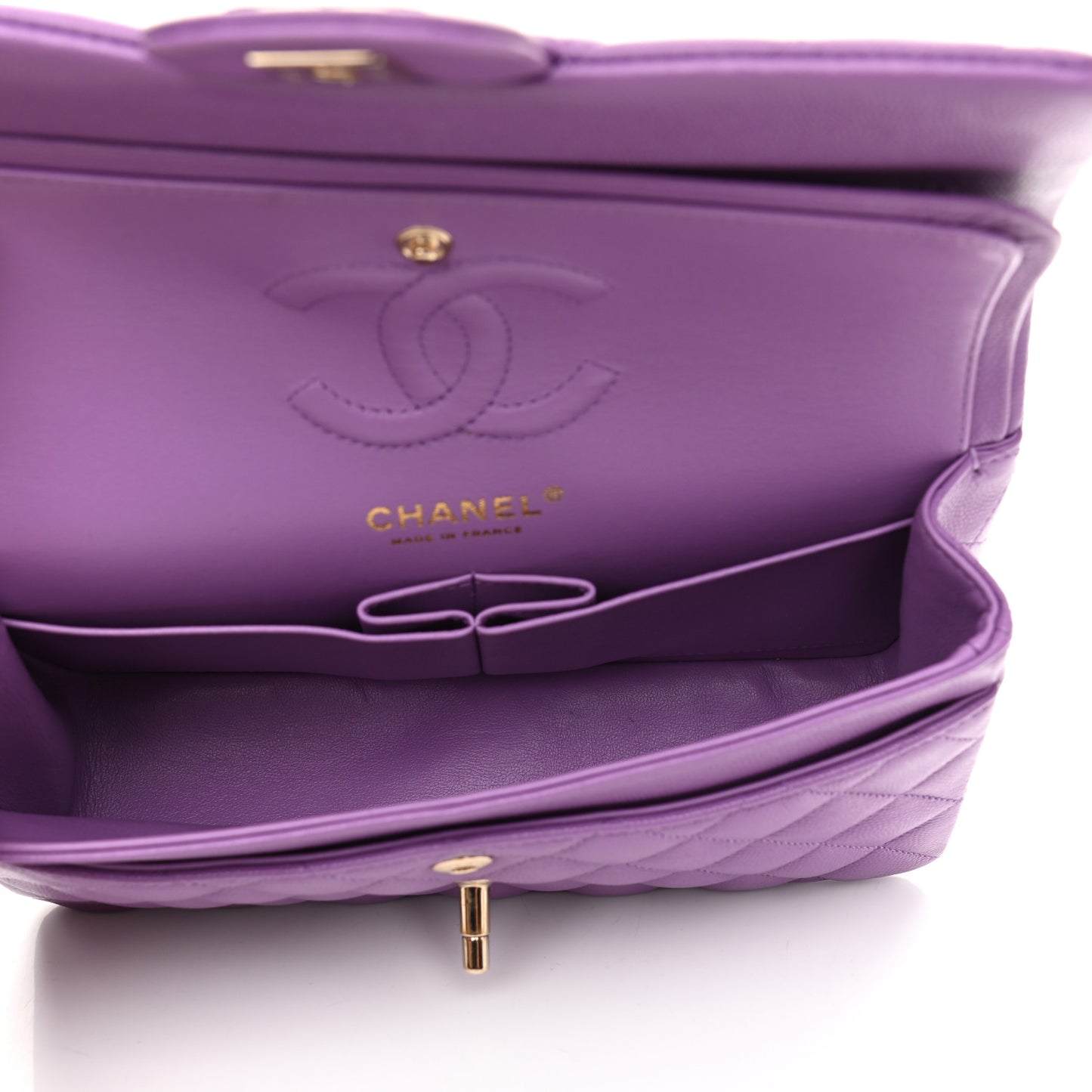 Caviar Quilted Small Double Flap Purple