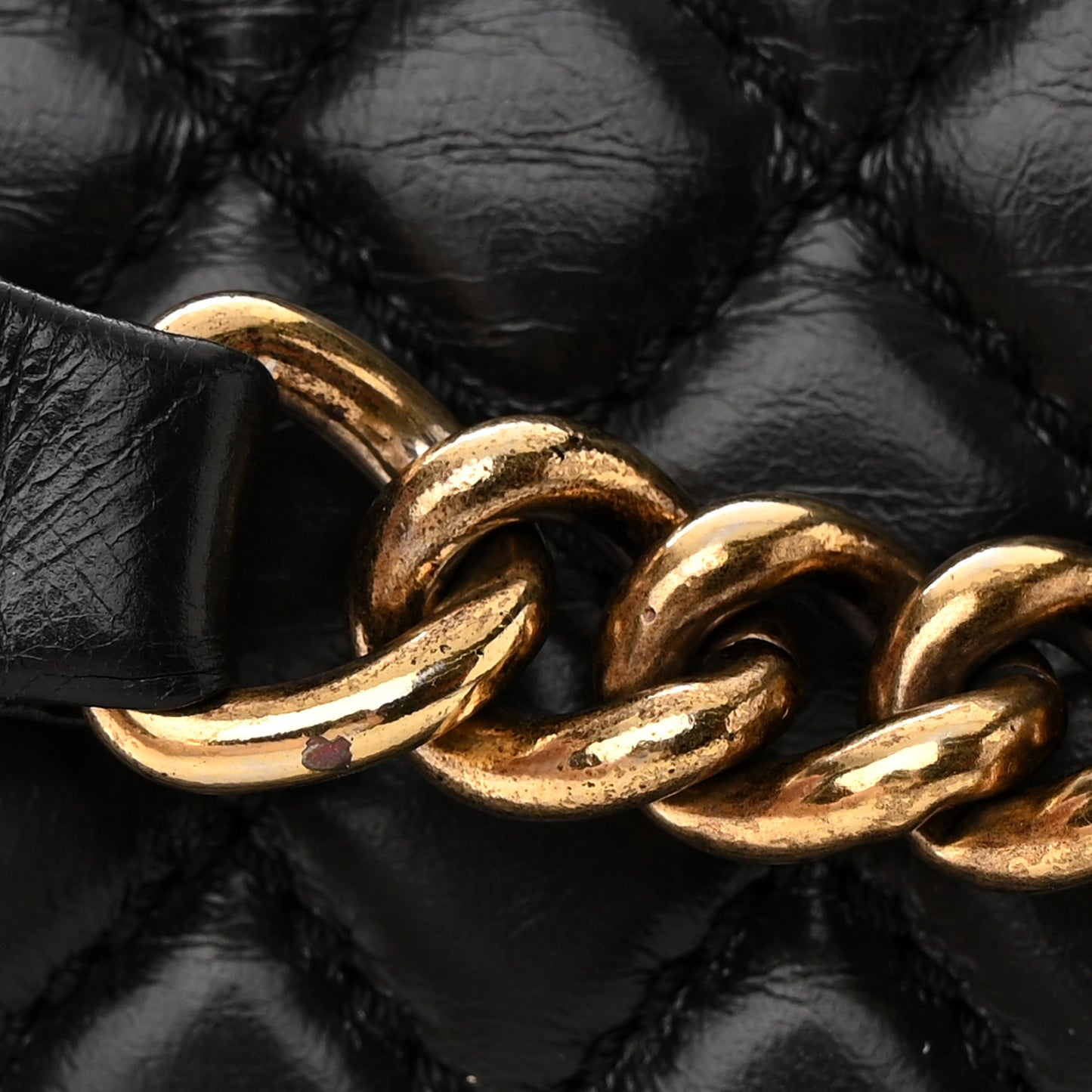 Glazed Calfskin Quilted Large Boy Flap Black