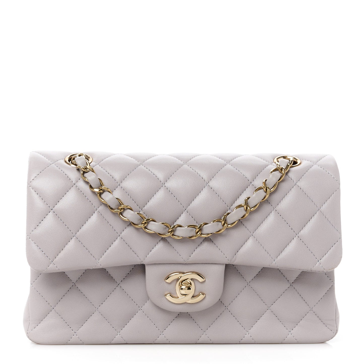 Lambskin Quilted Small Double Flap Light Grey