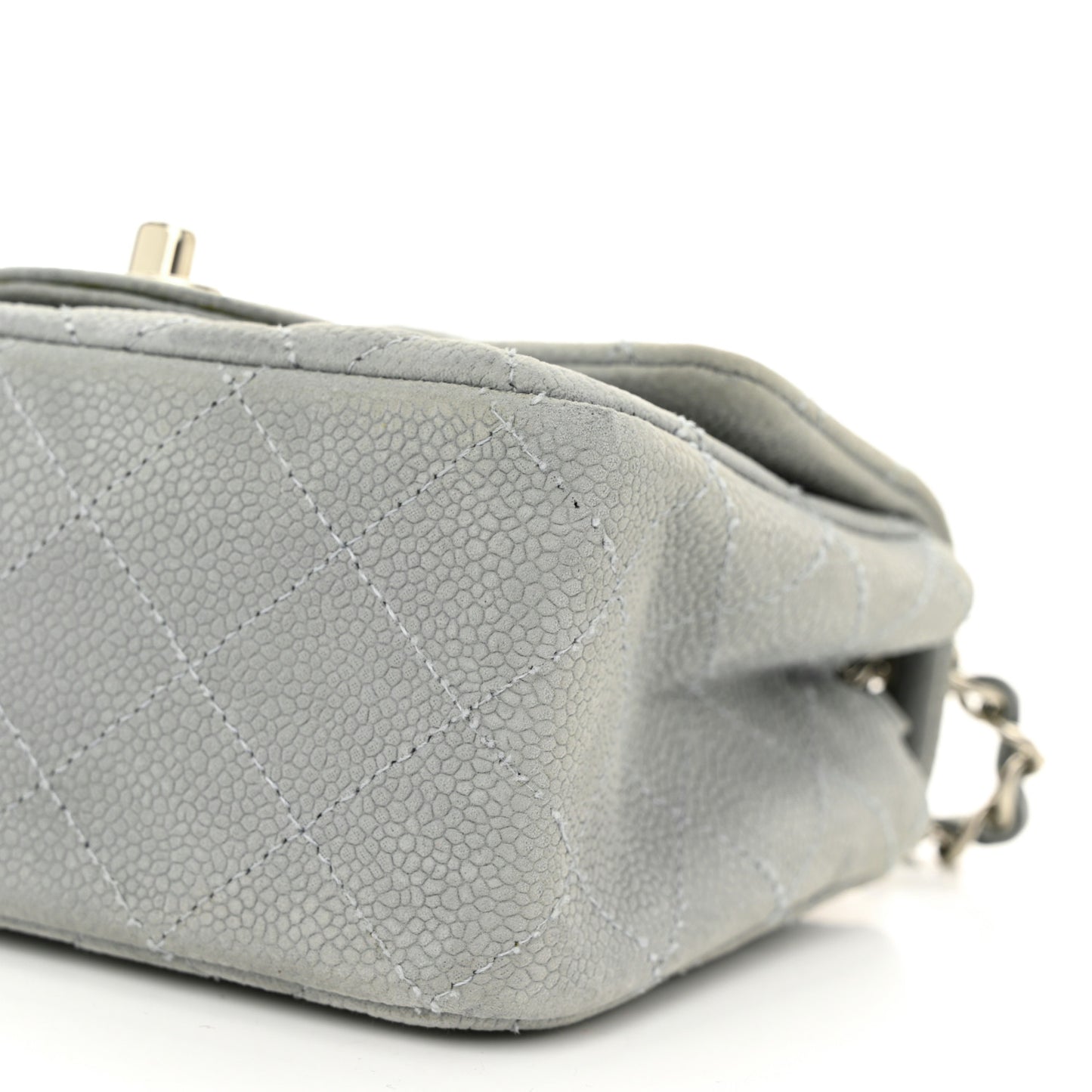 Iridescent Caviar Quilted Mini Square Flap Grey