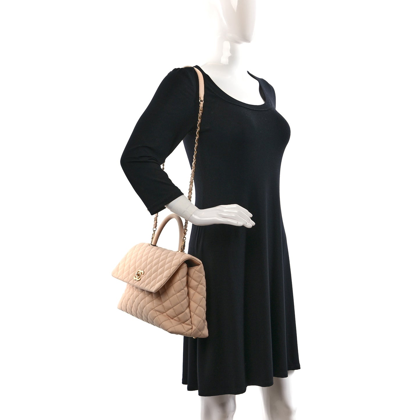 Caviar Quilted Medium Coco Handle Flap Light Beige